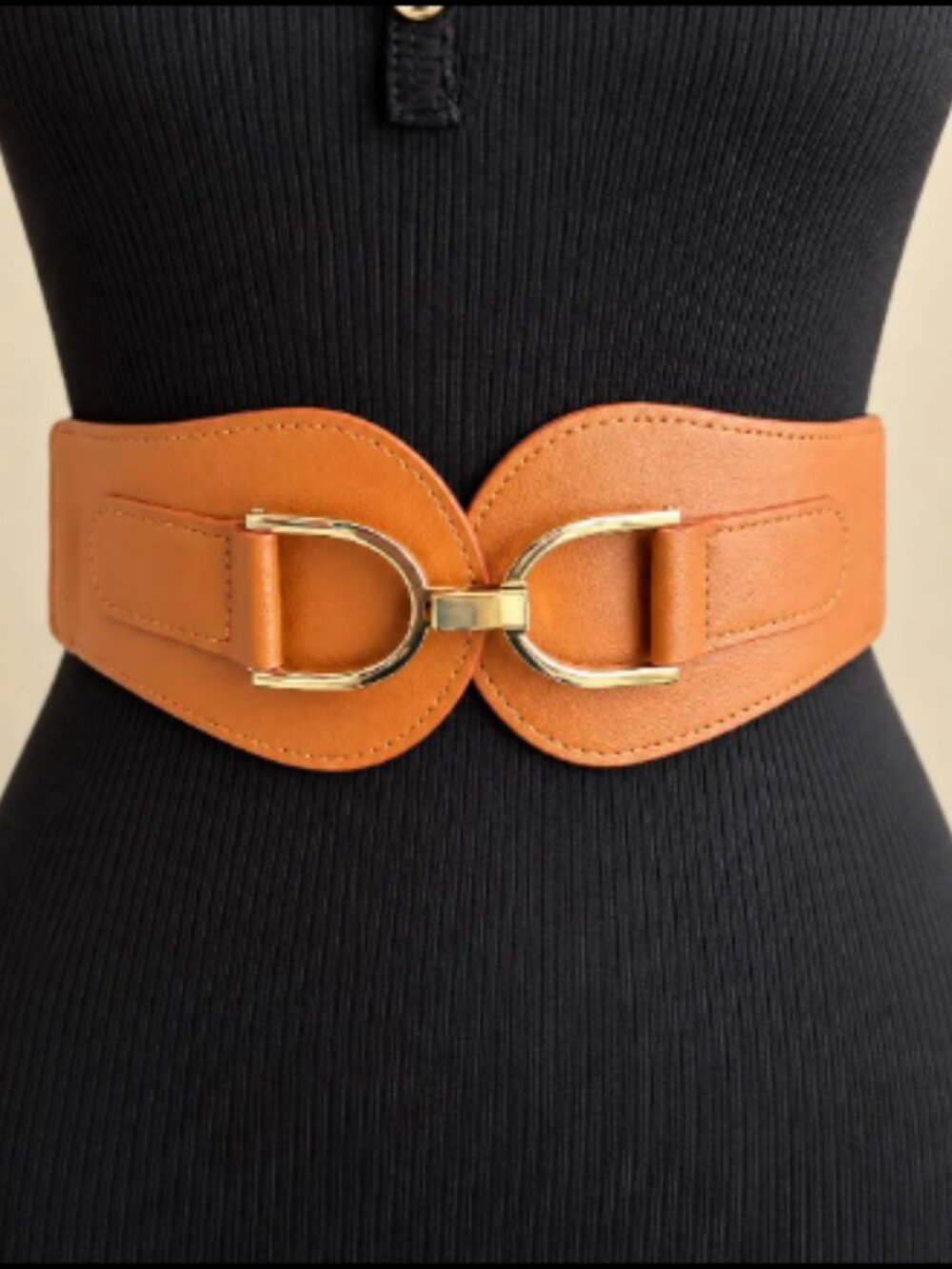 Black Wide Stretch Waist Belt – Gold Buckle